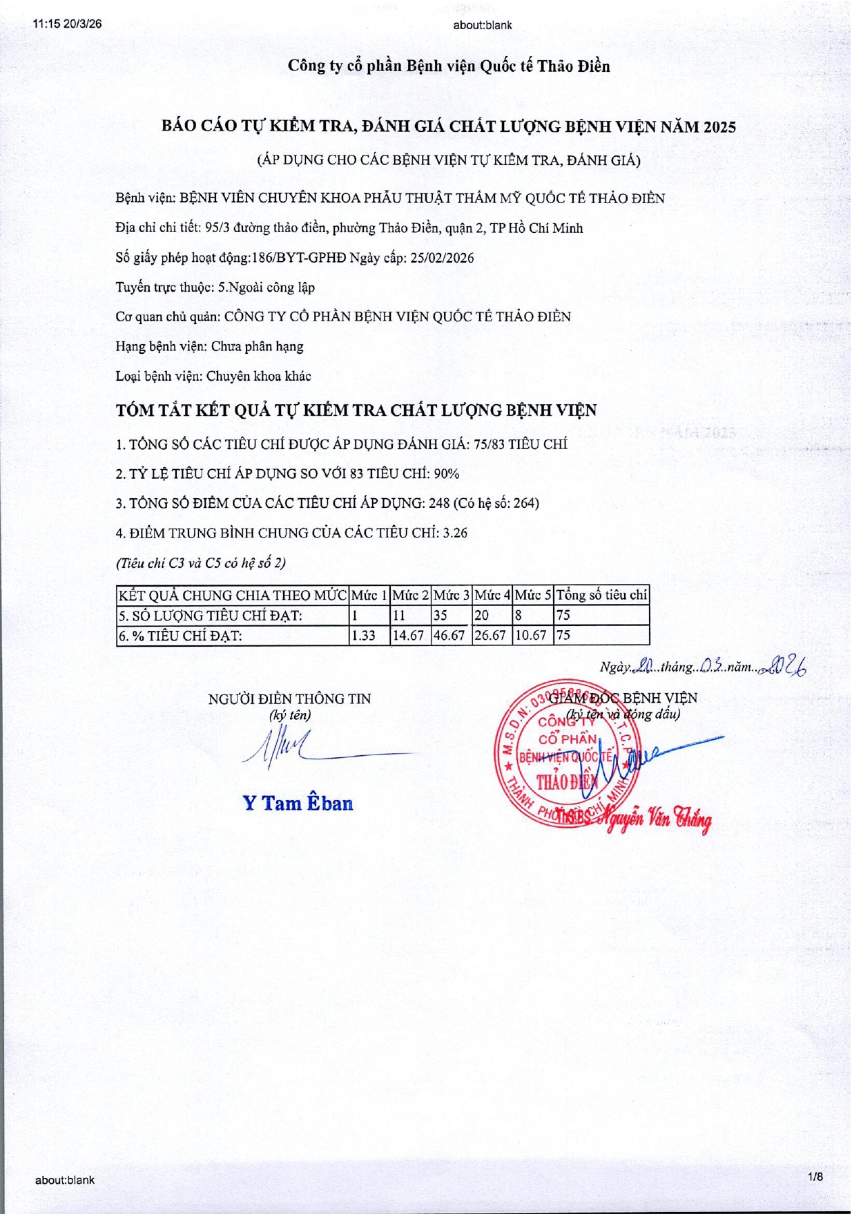 BÁO CÁO TỰ KIỂM TRA, ĐÁNH GIÁ CHẤT LƯỢNG BỆNH VIỆN 2025